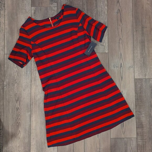 NWT Tommy Hilfiger Women's Short Sleeve Knee Length Shift Work Dress in Strips L - Picture 1 of 6